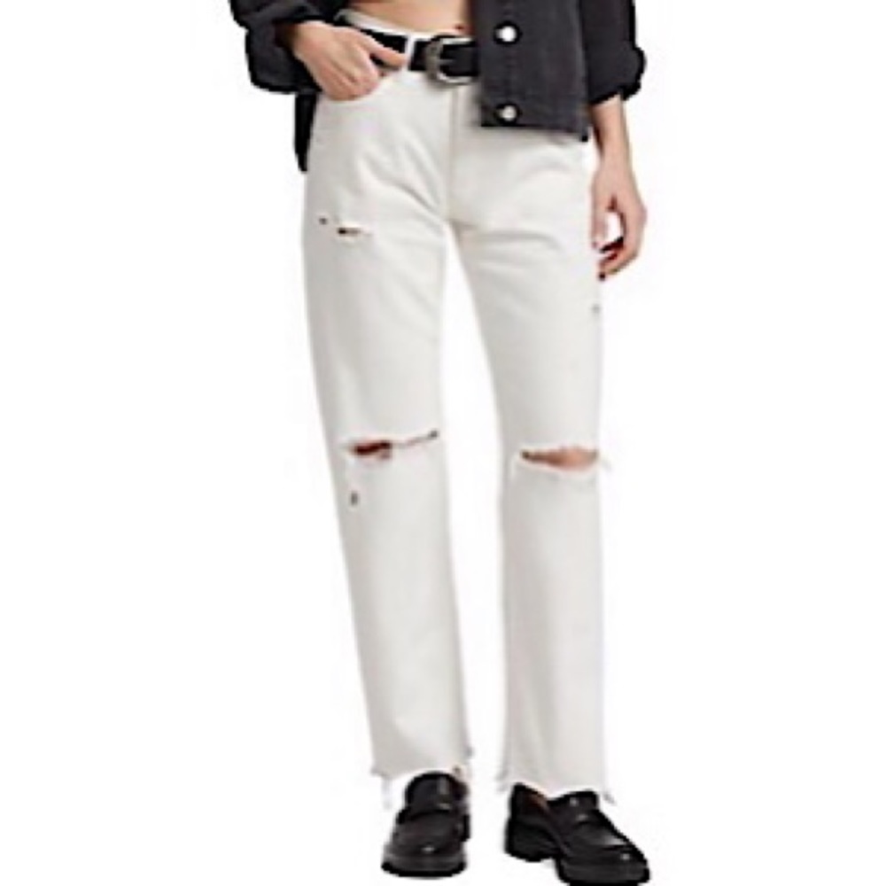 “NEW” Moussy Vintage Odessa High-Rise Distressed Straight-Leg Jean
